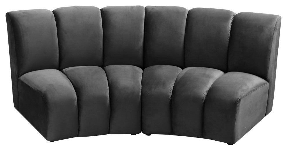 Infinity Channel Tufted Velvet Modular Chair, Gray, 2 Piece