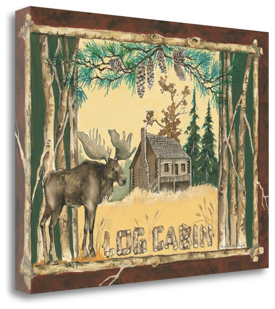 "Log Cabin Moose" By Anita Phillips, Giclee Print on Gallery Wrap Canvas