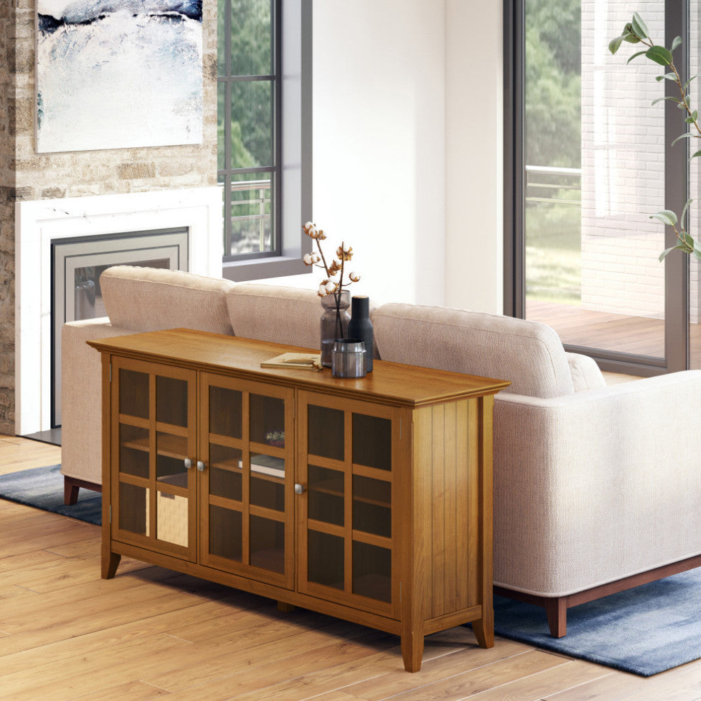 Acadian Solid Wood Wide Storage Cabinet, Light Golden Brown