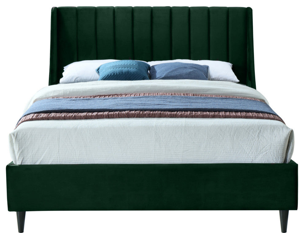 Eva Velvet Upholstered Bed, Green, Full
