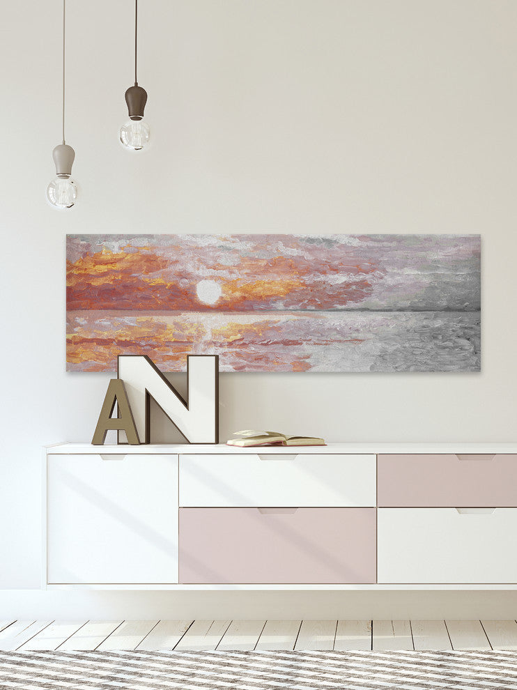 "Deep Red Sunset" Painting Print on Wrapped Canvas, 45"x15"