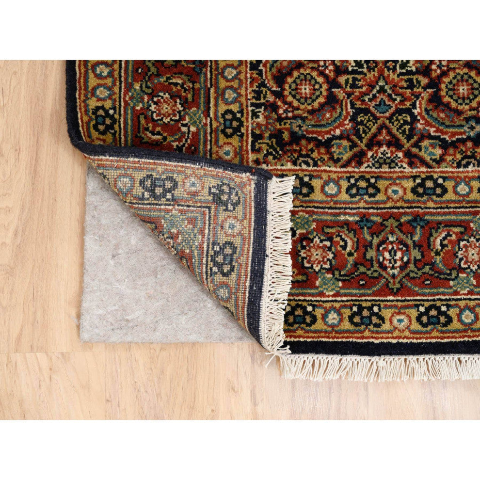 Blue Herati Wool and Silk 175 KPSI Hand Knotted Gallery Runner Rug, 4'0" x 10'1"