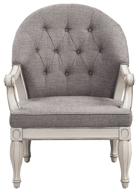 Fabric Upholstered Accent Chair, Gray and Antique White