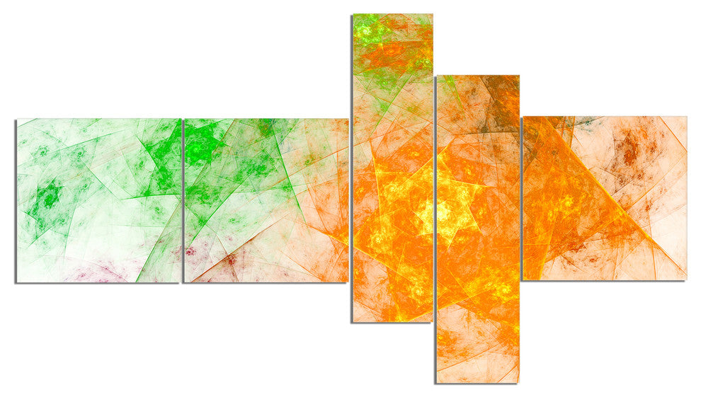 Green Yellow Rotating Polyhedron, Abstract Canvas Art Print, 60"x32", 5 panels