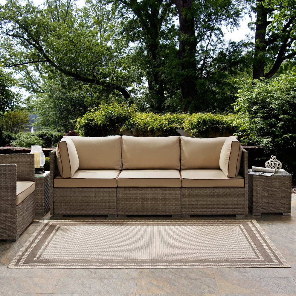 Rim Solid Border 4x6 Indoor and Outdoor Area Rug-Light and Dark Beige