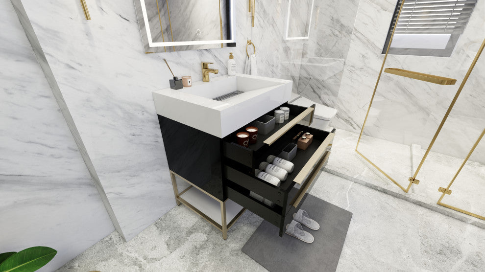 Madison 30" Freestanding Vanity with Reinforced Acrylic Sink, High Gloss Black