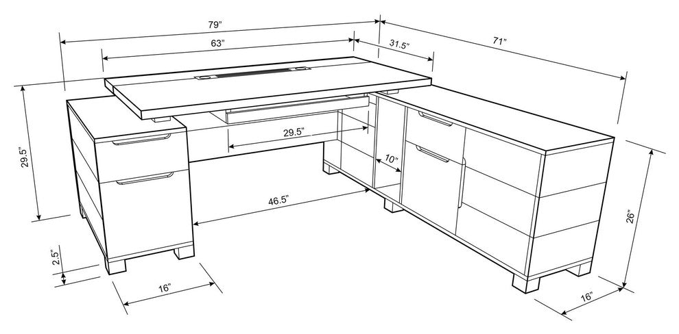 Ford Executive Modern Desk With Filing Cabinets and Return, Right Return
