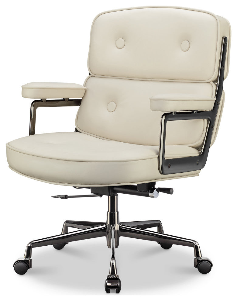 Lobby Mid Back Computer Office Desk Chair, Black Chrome&white