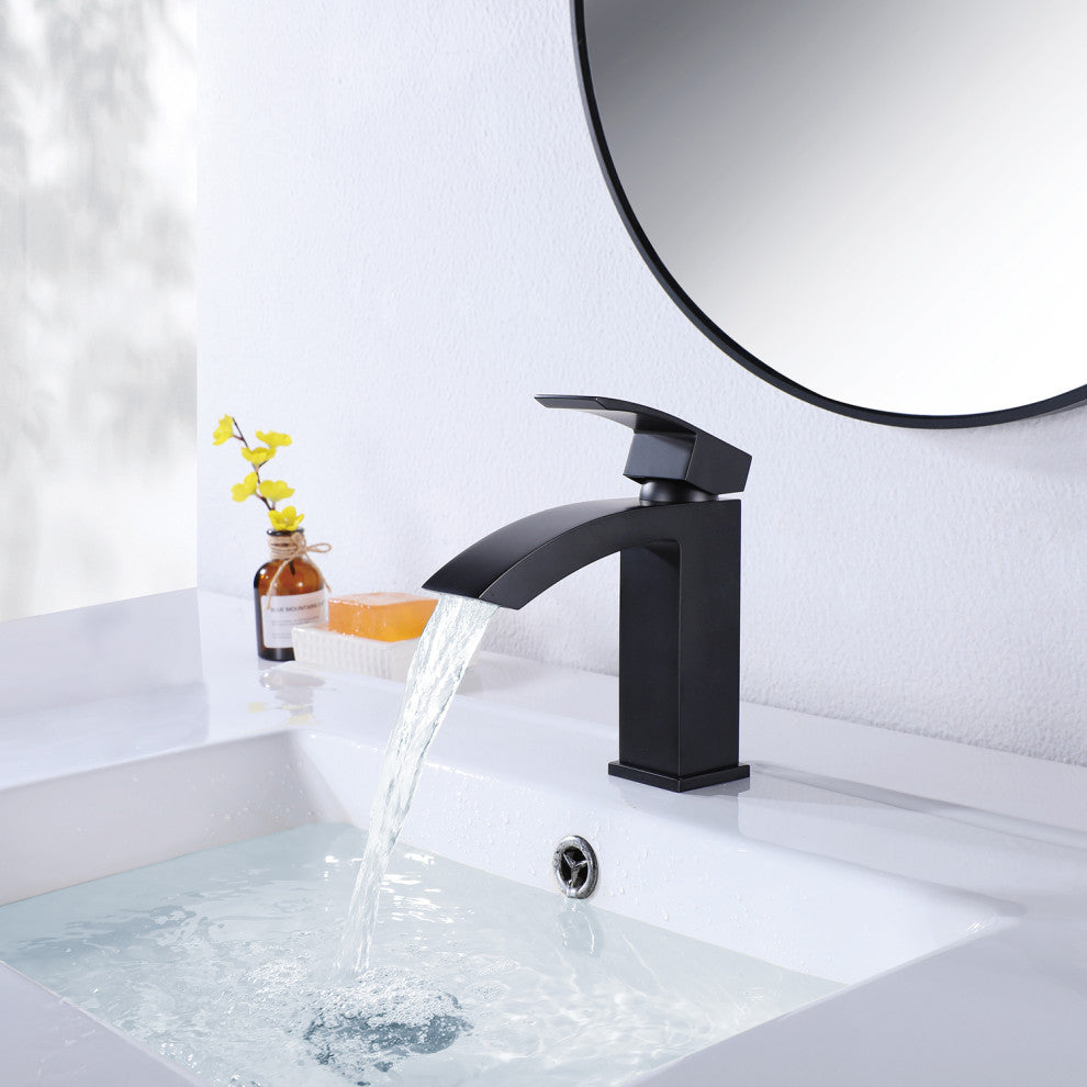 Deck Mounted Single Hole Bathroom Sink Faucet, Matte Black