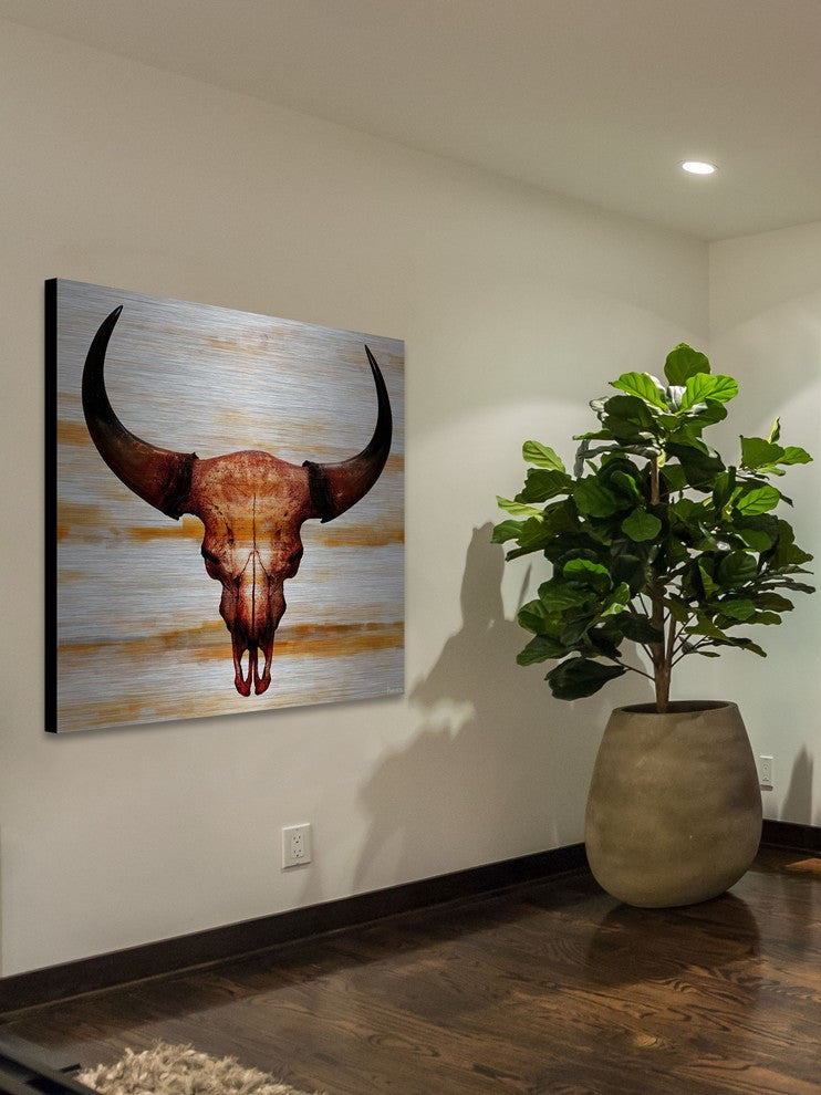 "Burnt Orange Skull" Print on Brushed Aluminum, 32"x32"