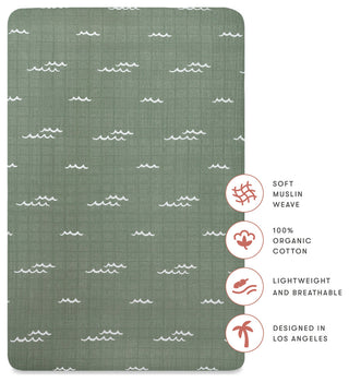 Mini Crib Sheet, GOTS Certified Organic Muslin Cotton, Ocean Waves