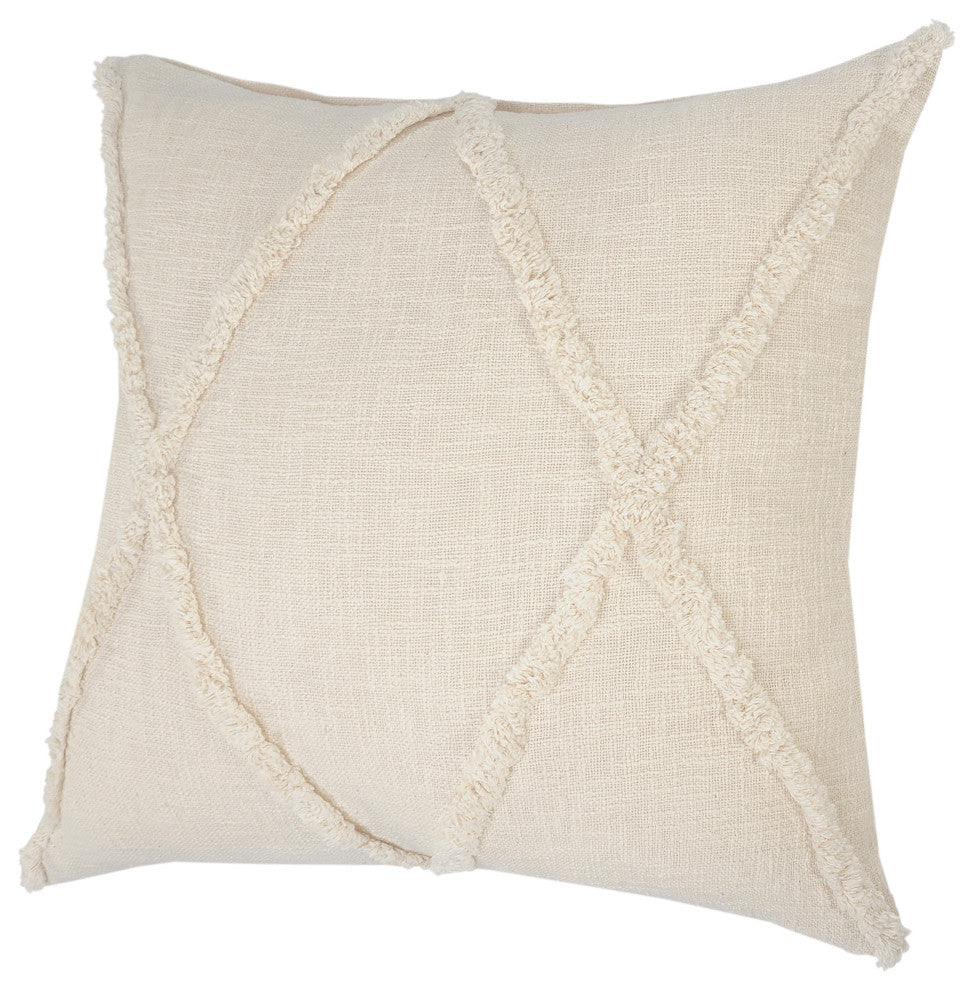 Ox Bay Handwoven Natural Beige Diamond Organic Cotton Pillow Cover, 26"x26"