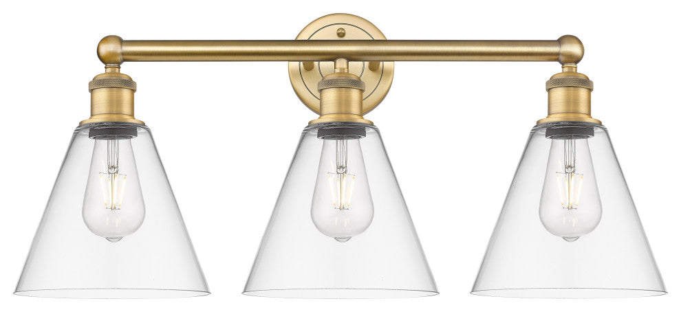 Berkshire 3-Light 26" Bath Vanity Light, Brushed Brass Finish, Clear Shade