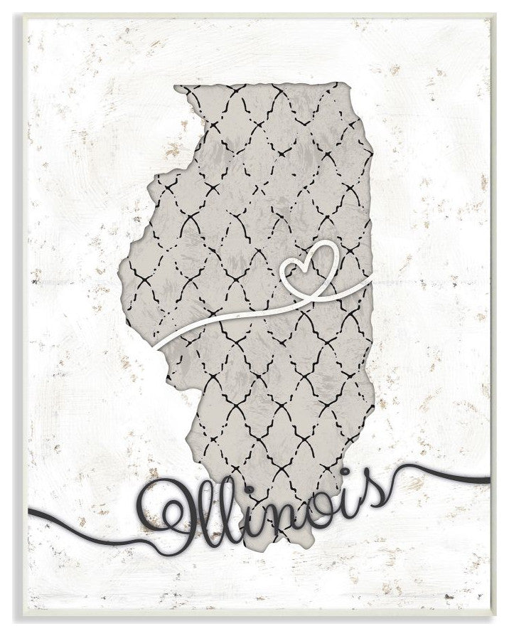 Stupell Industries Illinois Patterned Grey US State Design, 13 x 19