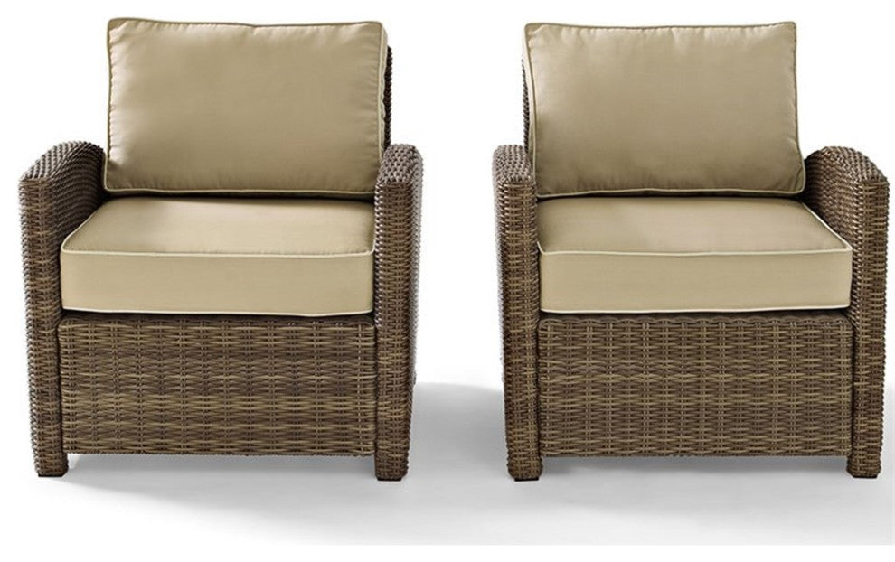 Crosley Furniture Bradenton Fabric Patio Chair in Brown and Sand (Set of 2)