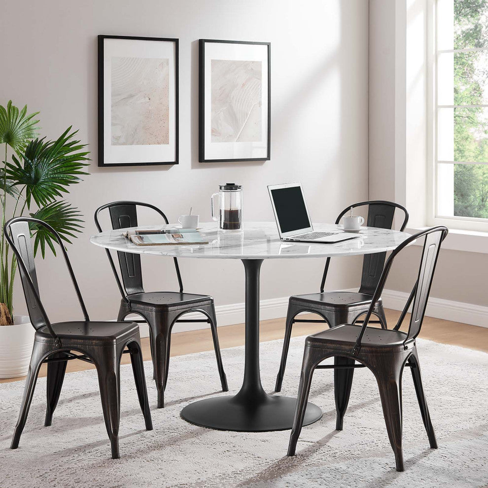 Lippa 54" Round Artificial Marble Dining Table Black White
