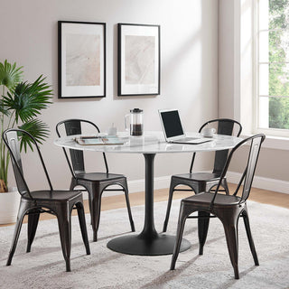 Lippa 54" Round Artificial Marble Dining Table Black White