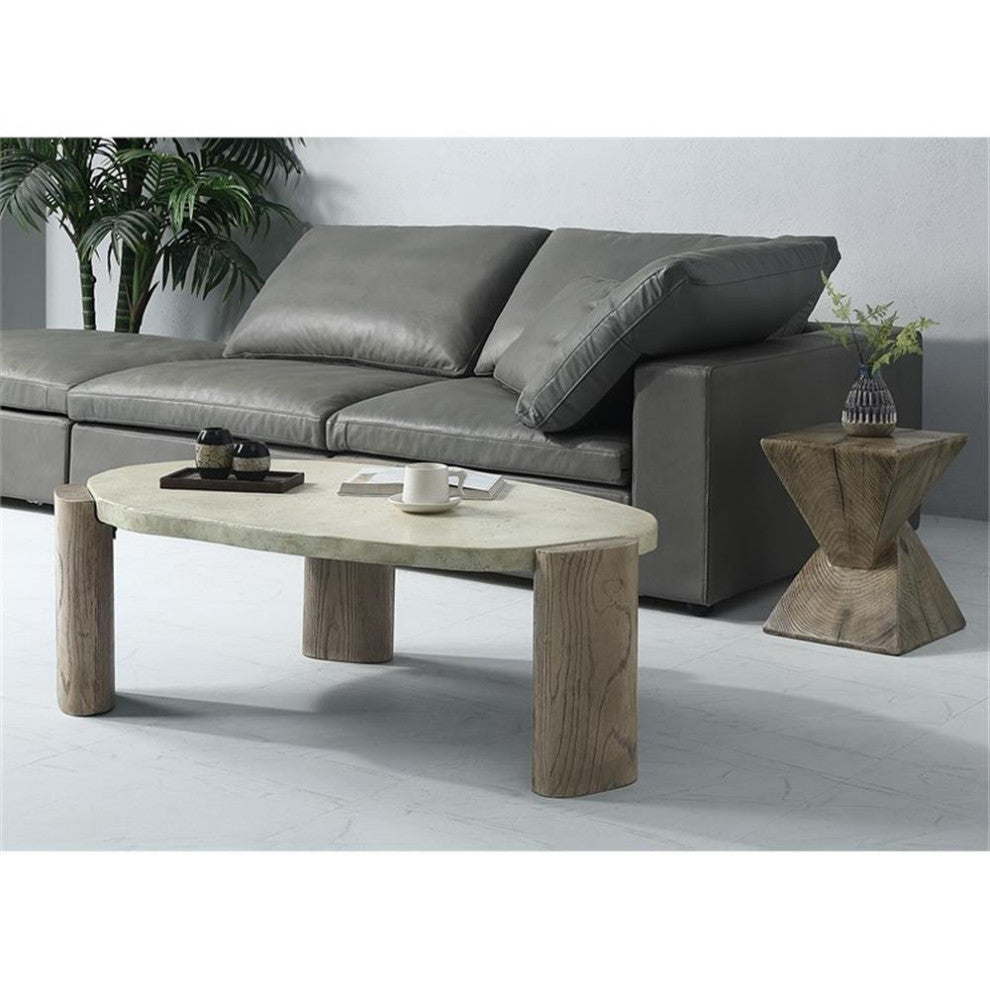 ACME Jacina Cement Coffee Table in Weathered Gray and Oak