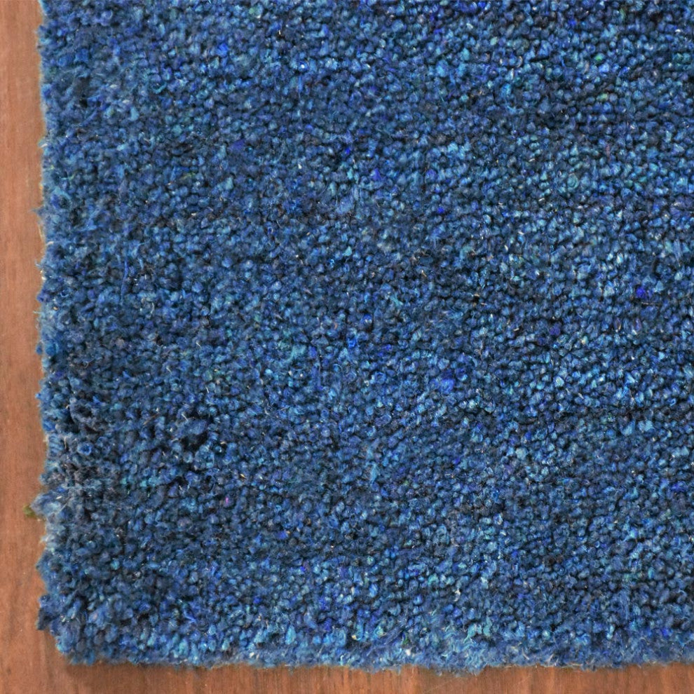 HAND KNOTTED LOOM SILK AREA RUGS-9'x12',Rectangle,Blue White,Contemporary