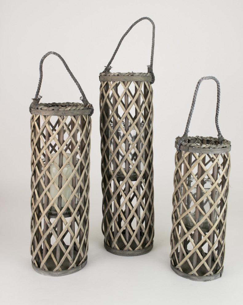Gray Willow Lanterns Recycled Glass Candle Holder Lattice Design, 3-Piece Set