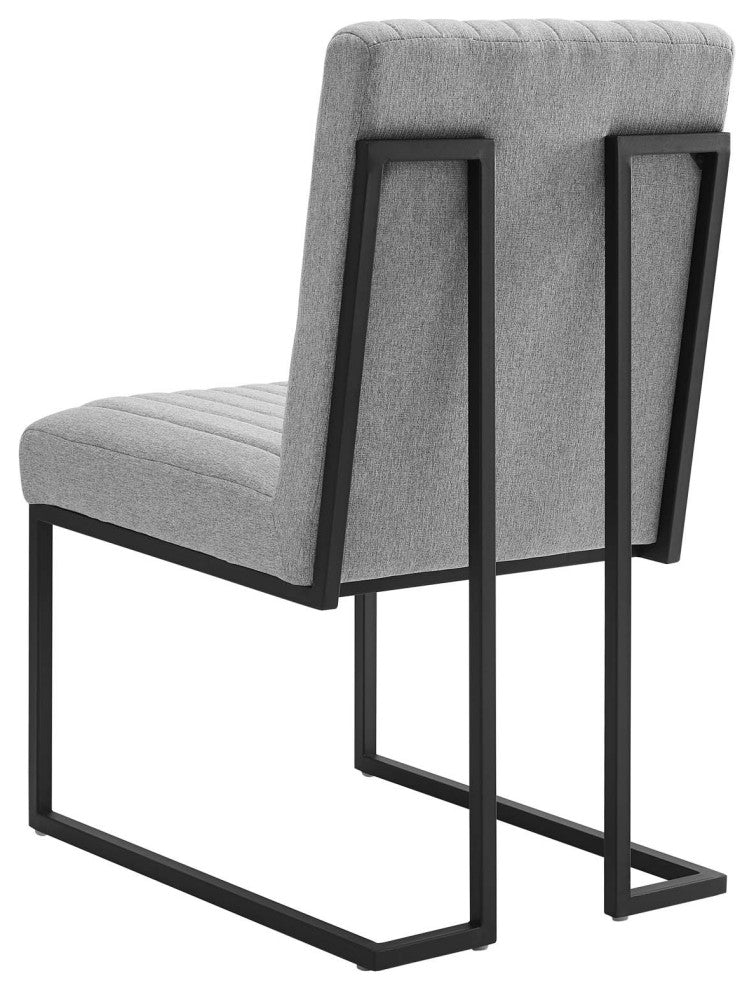 Tufted Side Dining Chair, Set of 2, Fabric, Metal, Gray, Modern, Bistro