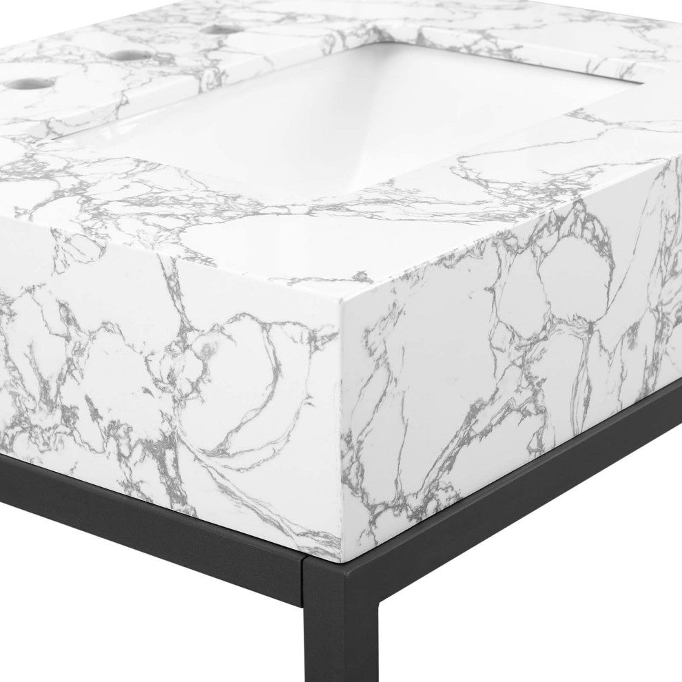 Sink Vanity Cabinet, Artificial Marble, Metal, Black White, Modern, Bathroom