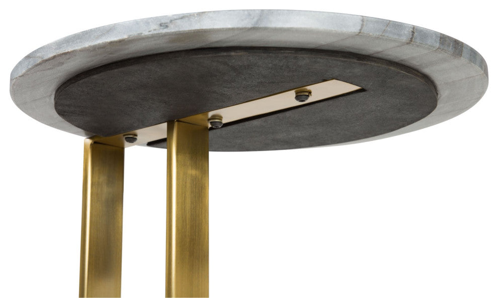 Sofa Side Table, Round, Artificial Marble, Iron Metal, Gray, Gold, White