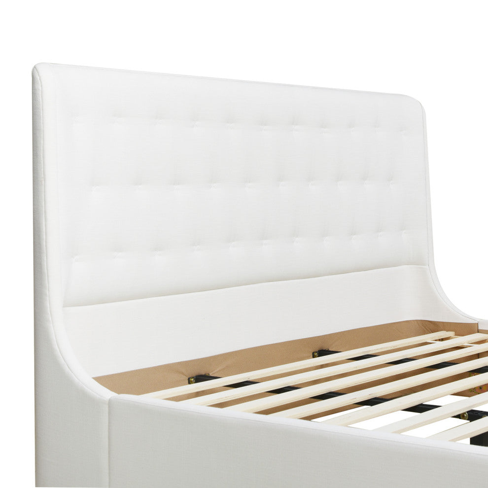 Brooks Contemporary Tufted Shelter Platform Bed, Antique White Polyester, King