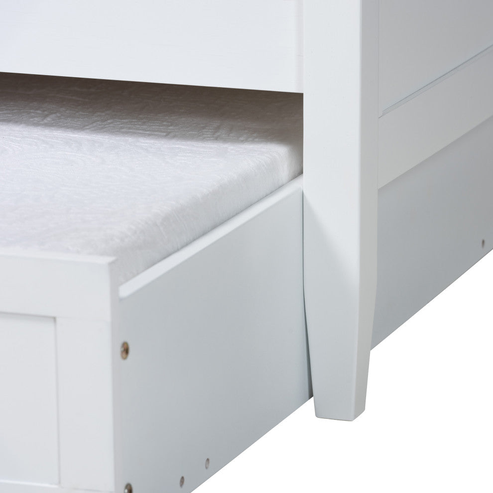 Viva Classic White Finished Wood Twin Size Daybed with Roll-Out Trundle