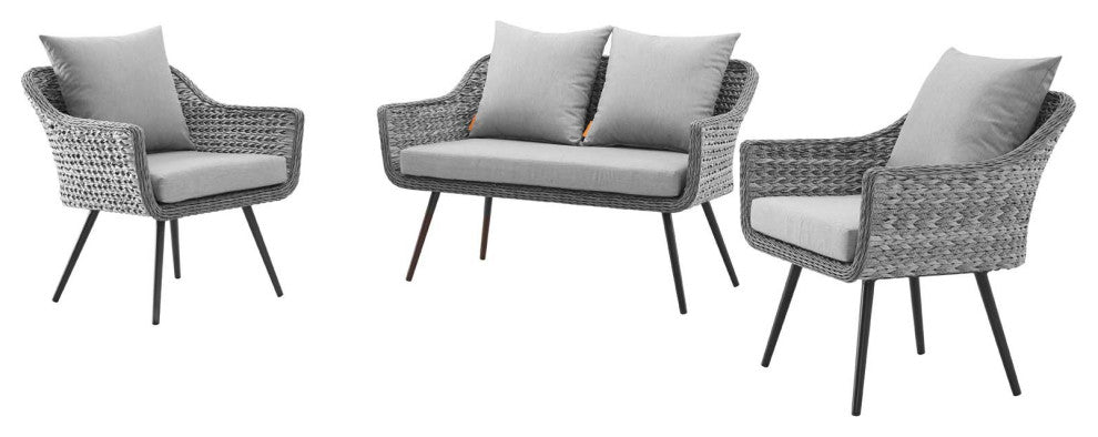 Outdoor Patio Furniture Lounge Sofa and Chair Set, Aluminum Rattan, Grey Gray