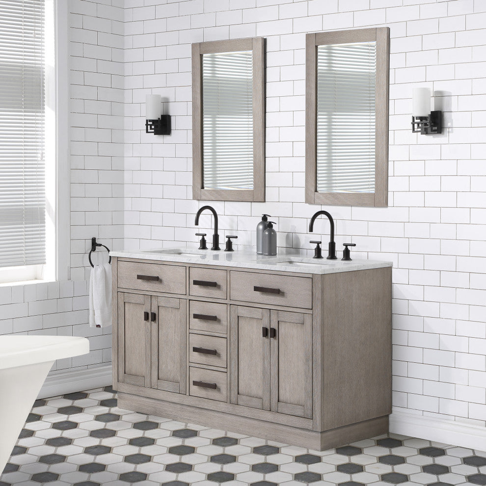 Chestnut 60" Bath Vanity, Grey Oak, Vanity With Mirror(s) With Oil-Rubbed Bronze Finsih Hardware