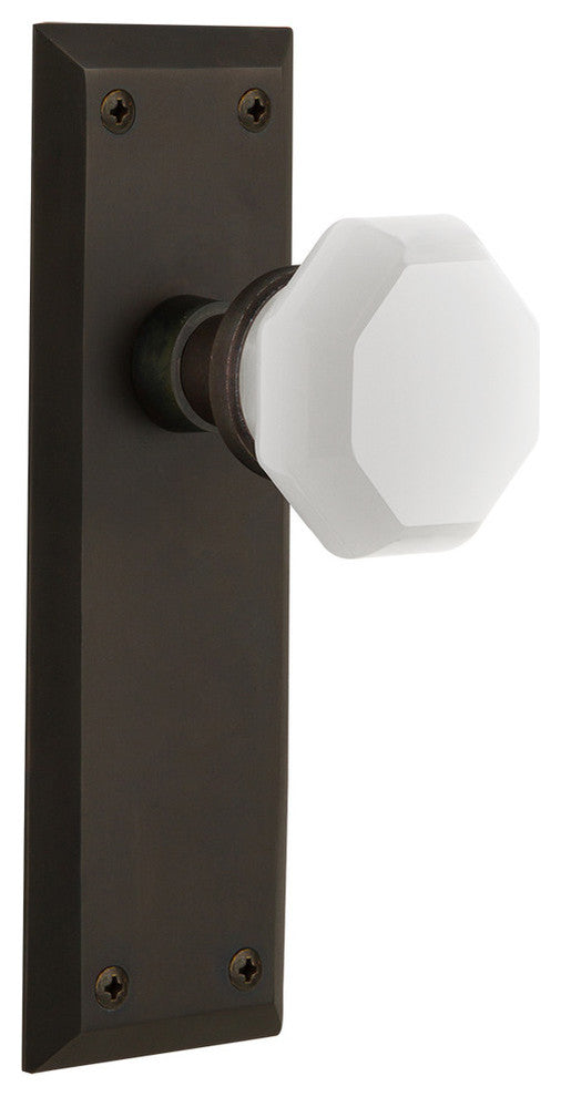 New York Plate Privacy Waldorf White Milk Glass Knob, Oil-Rubbed Bronze