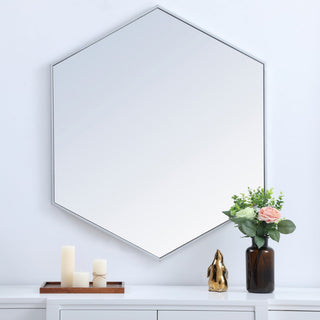 Elegant Decker Metal Frame Hexagon Mirror 38" MR4538S - Silver