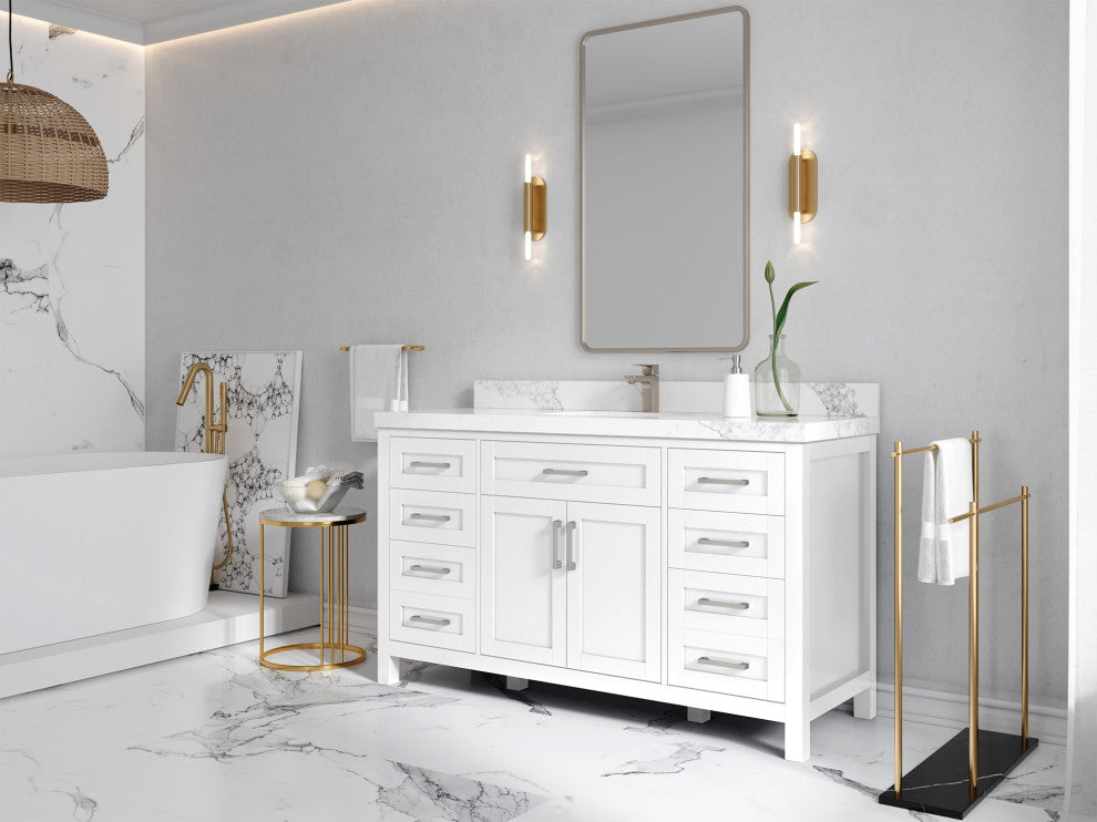 Cambridge 60 Single Bathroom Vanity in White 2" Carrara Marble