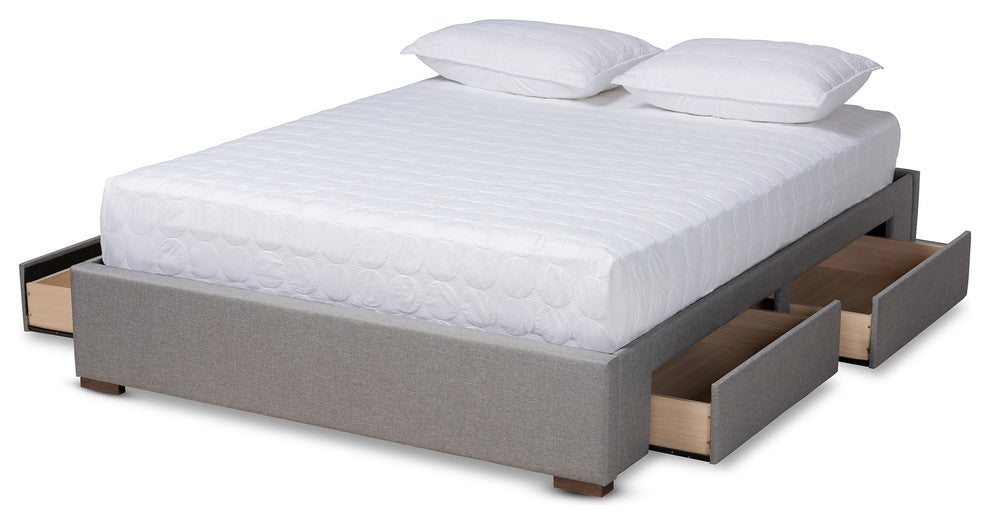 Melville Light Gray Upholstered 4-Drawer Queen Platform Storage Bed Frame