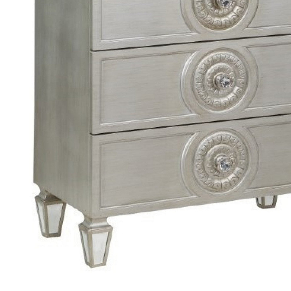 Benzara BM275684 Modern Tall Dresser Chest With 5 Drawers, Round Knobs, Silver