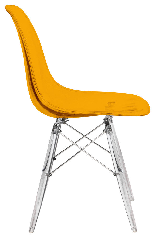 LeisureMod Dover Molded Dining Side Chair With Acrylic Base, Transparent Orange