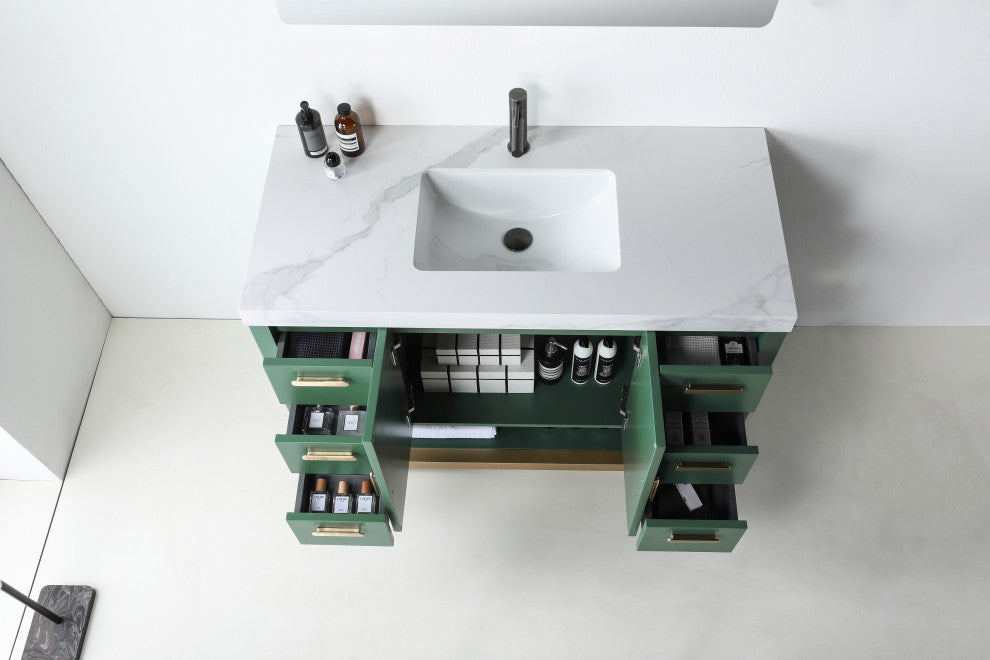 WINCHESTER Freestanding Modern Bathroom Vanity, Forest Green, 48", White Countertop