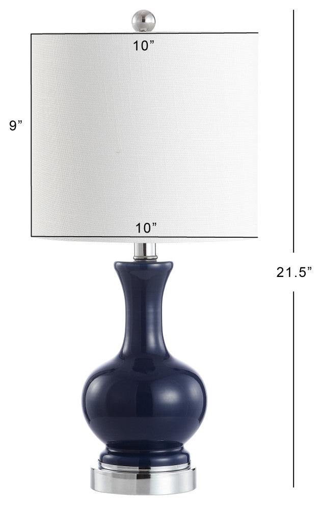Cox 22" Metal and Glass LED Table Lamp, Set of 2, Navy and Chrome