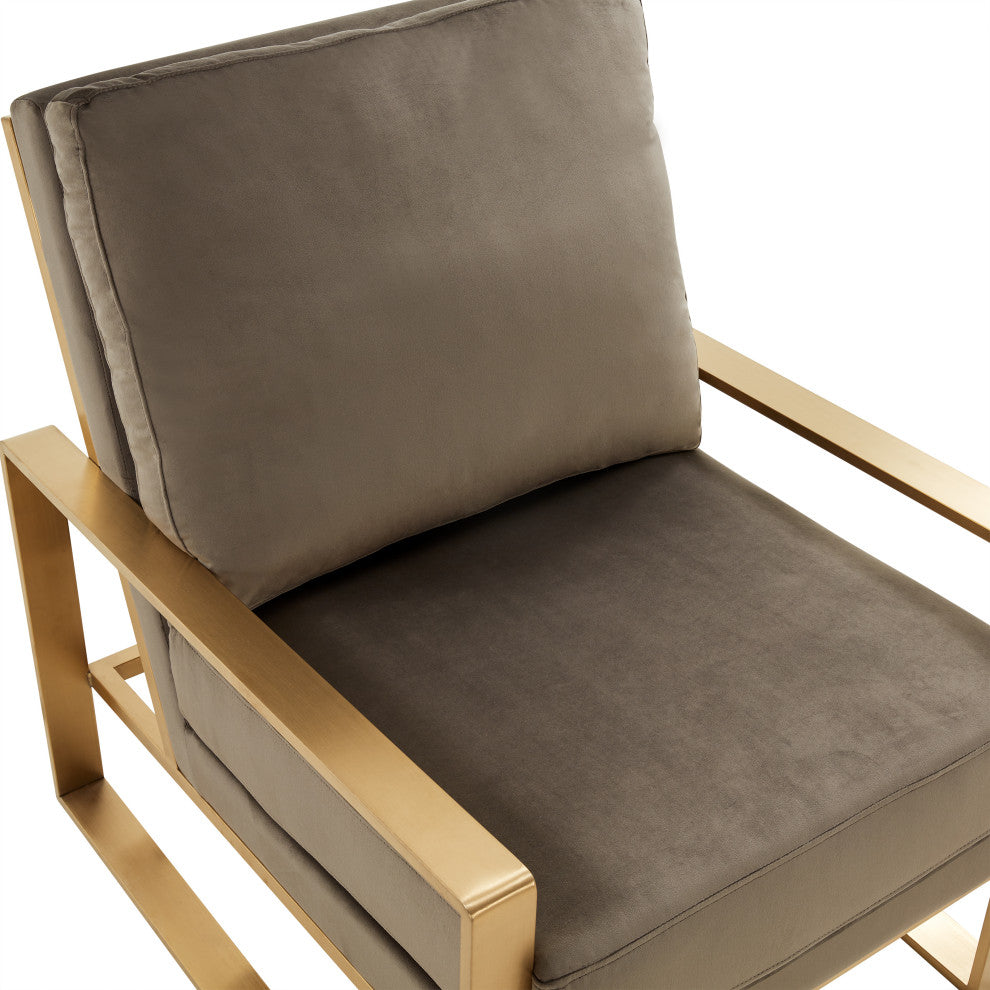 LeisureMod Jefferson Velvet Accent Armchair With Gold Frame, Dark Grey