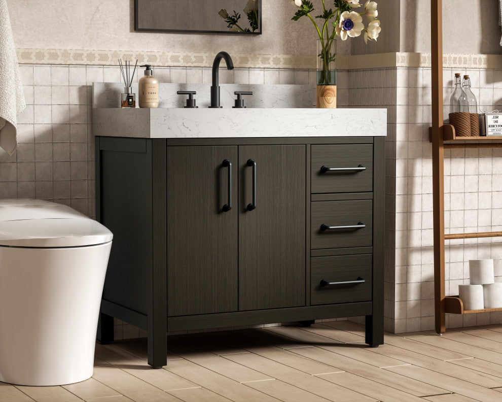 Home Living 36" Single Bathroom Vanity, Mocha Brown With Backsplash