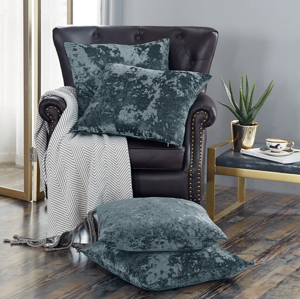 Crushed Velvet Pillow Cover 4 Piece Set, Gun Metal, 20" X 20"