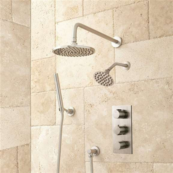 Fontana Wall Mounted Dual Round Shower Heads, Handshower Triple Handle