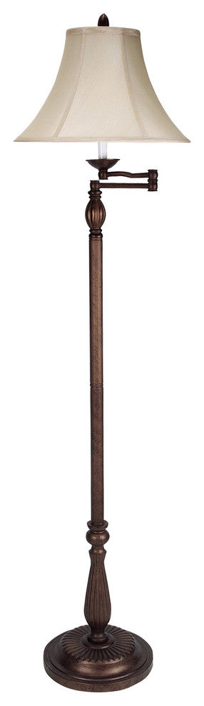 150W 3 Way Swing Arm Floor Lamp, Antique Rust Finish, Pearl Shade