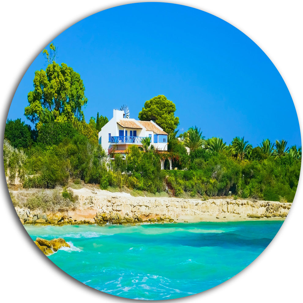 House On The Island Of Cyprus, Landscape Large Disc Metal Wall Art, 36"