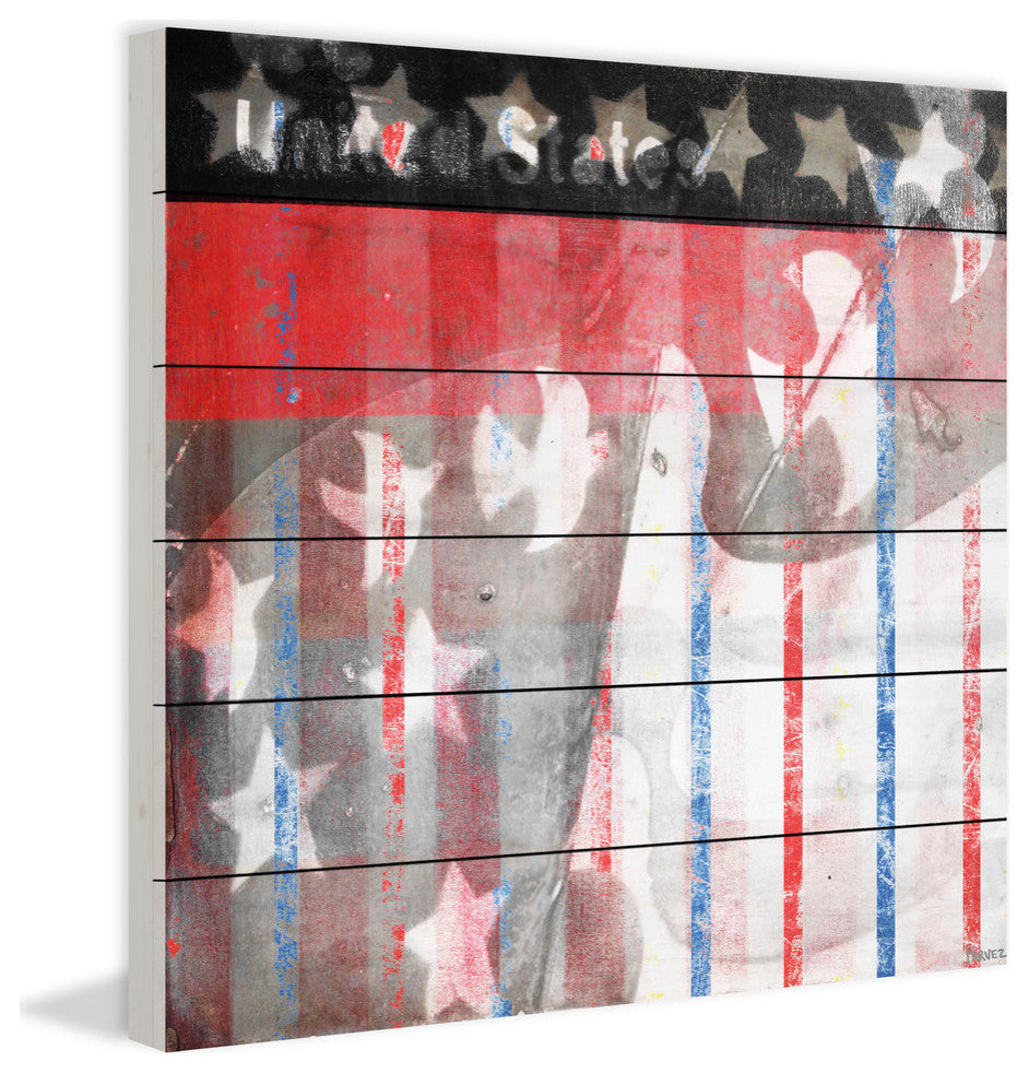 "Patriotic Birds" Print on White Wood, 32"x32"