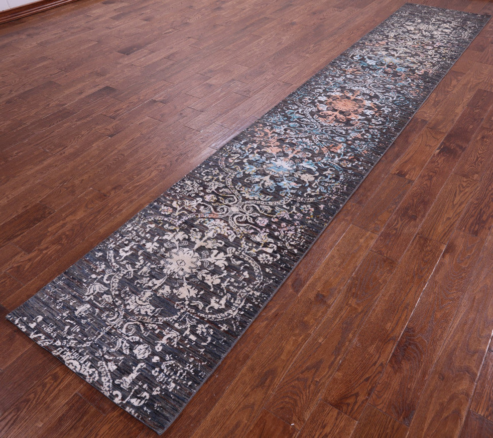 2' 5" X 14' 0" Runner Handmade Modern Wool and Silk Rug Q11829