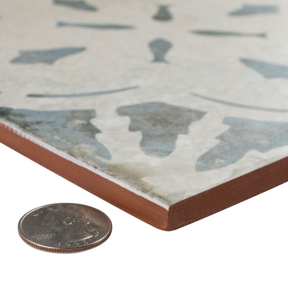 Kings Aurora Encaustic Ceramic Floor and Wall Tile, Blue