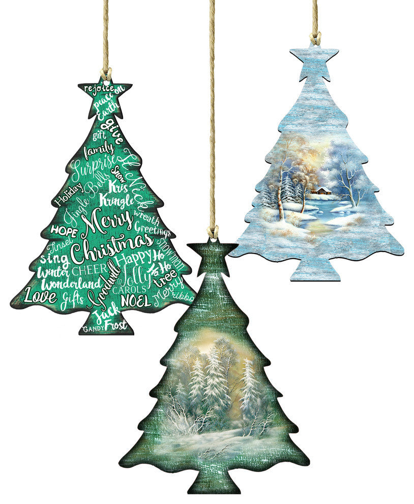 Set of 3 Ornaments Keepsake Wood