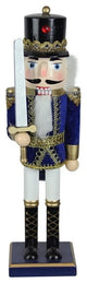 14" Wooden Blue, White and Gold Nutcracker Soldier With Sword